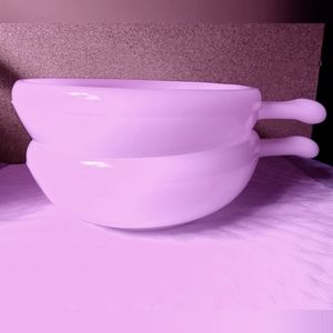 Set of 2 Vintage GLASBAKE White Milk Glass Bowls w/ Handle